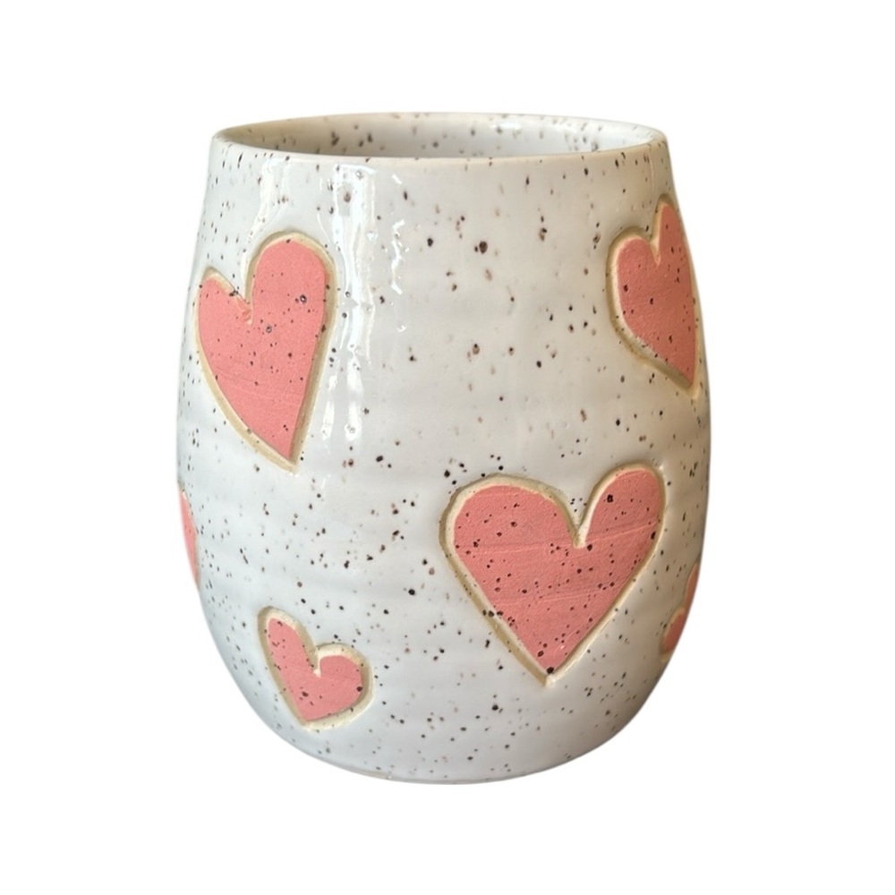 Handmade Ceramic Hearts Coffee Tea Thumb Mug NWT‎